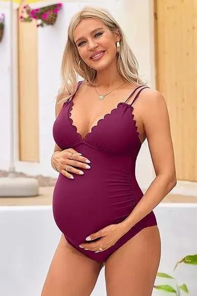 Ruch Scallop V Neck One Piece Maternity Swimsuit for Pregnant Women - Love Salve